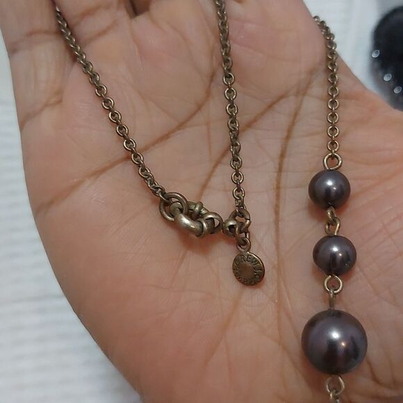 J.Crew Brown Faux Pearls and Gold Tone Asymmetrical Station Necklace - Picture 6 of 7